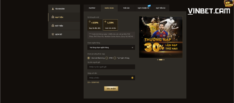 Hướng dẫn nạp tiền Vinbet siêu nhanh