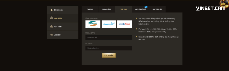 Tân binh lưu ý khi nạp tiền vào nhà cái Vinbet
